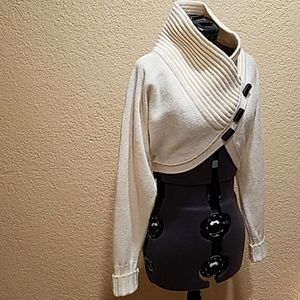 Chunky knit cream asymmetrical bolero sweater